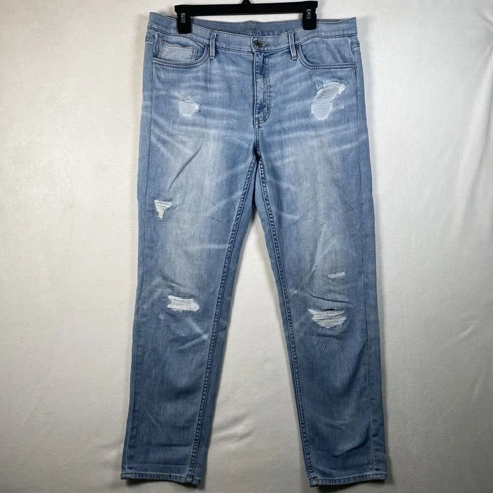 WHBM The Girlfriend Straight Jeans Women’s 12 Long Light Wash Distressed